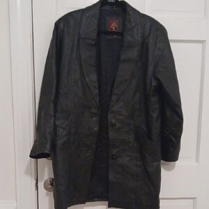 Elegant Black Leather Trench Coat